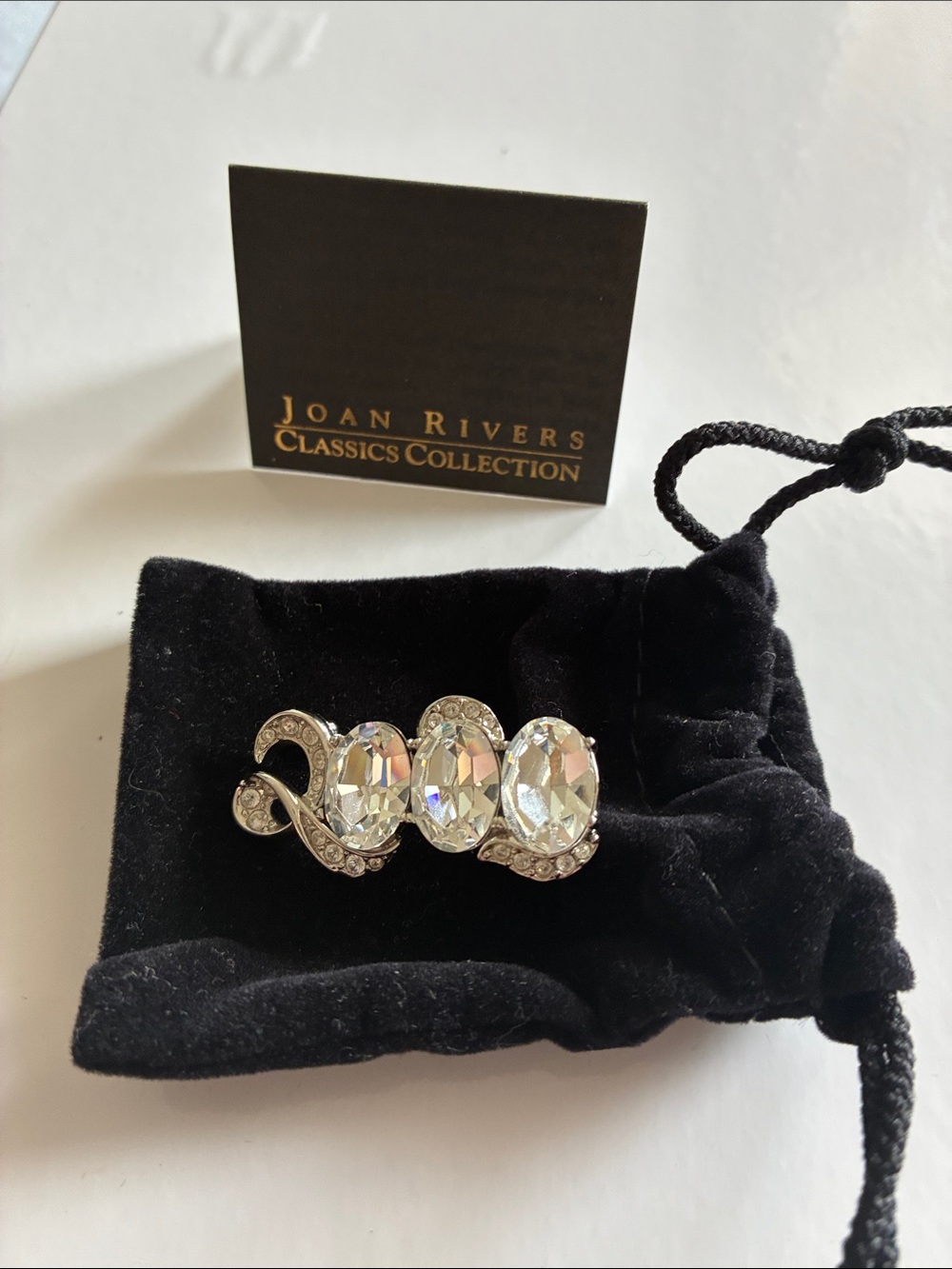 Joan Rivers Silver-Tone Clear Crystal Trio Brooch